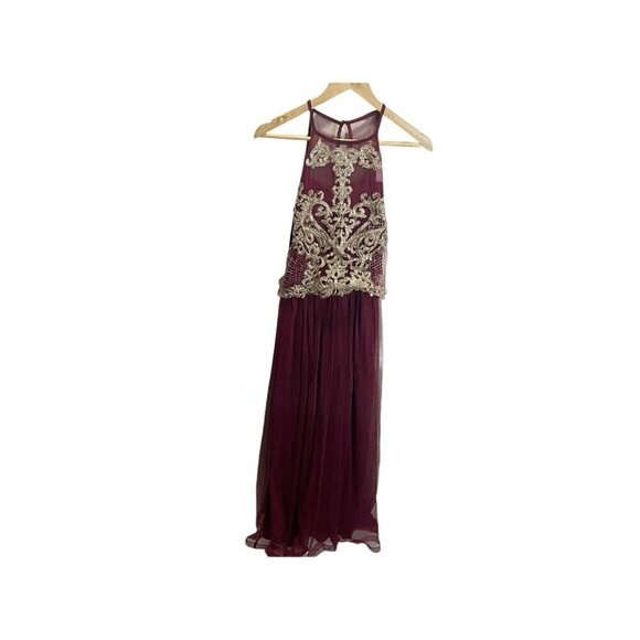 Candalite Dresses & Skirts - Candalite Burgundy Gold Maxi Dress Women’s S Mock Neck Floral Special Occasion